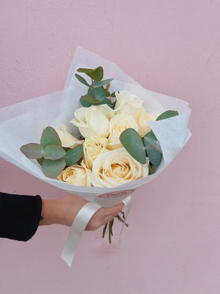 Valentine's Day Ivory Rose + Eucalyptus Bouquet