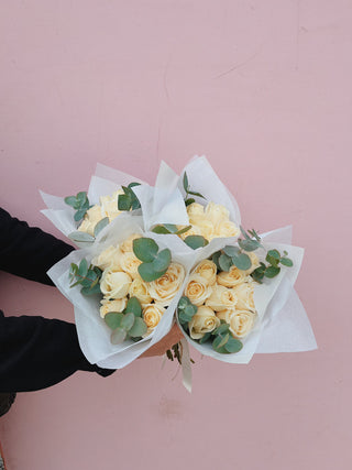 Valentine's Day Ivory Rose + Eucalyptus Bouquet